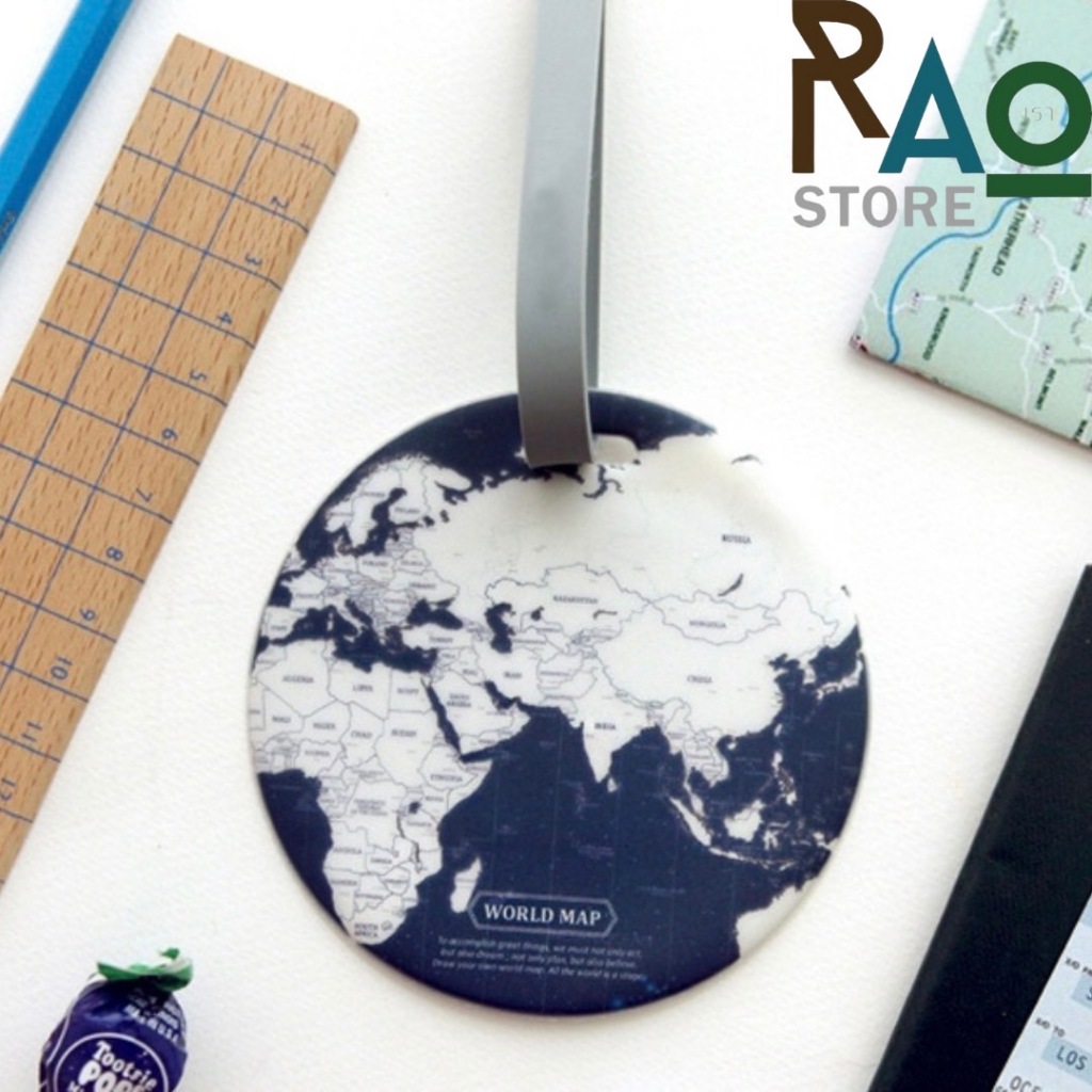 Rao Store พร้อมส่ง ป้ายแท็กห้อยกระเป๋าเดินทาง แท็กป้ายชื่อ วัสดุPVC สายเป็นซิลิโคน ดีไซน์ลายแผนที่4สีสวยงาม