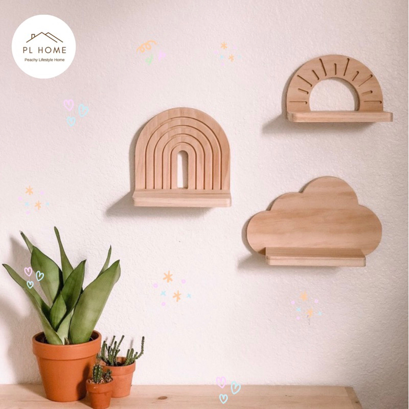 PL2 พร้อมส่ง ชั้นวางของติดผนัง วางต้นไม้ หิ้งพระ ของอเนกประสงค์ ไม่ต้องเจาะ ทำจากไม้ยางพาราเกรดA สวยงาม แข็งแรง