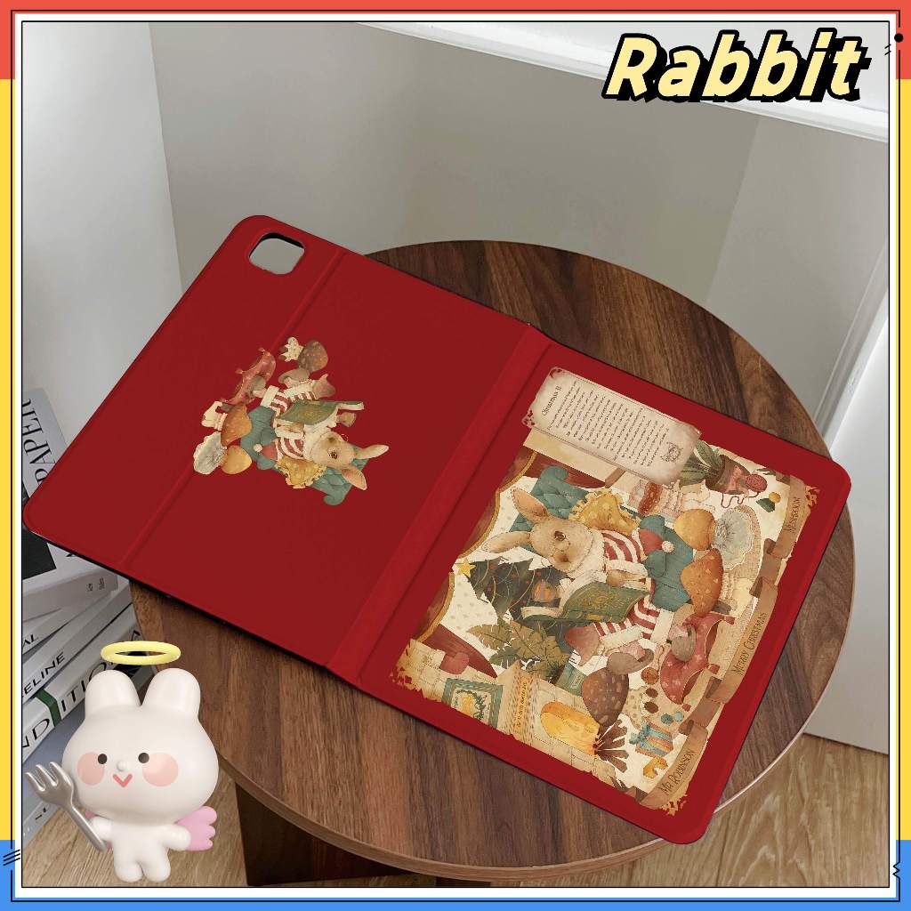 พร้อมส่ง เคสไอแพด Gen9 สไตล์เรโทร พร้อมที่วางปากกา cute bunny เคส ipad Air4 Air6 MINI7 pro11 2024