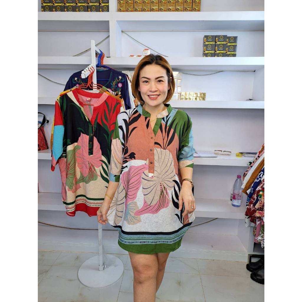 ช216///เสื้อโปโลคอจีนแขนยาวใบโพธิ์ผ้าไหมอิตาลี ไซส์46/50นิ้ว ยาว31-32นิ้ว  ราคา199-209บาท