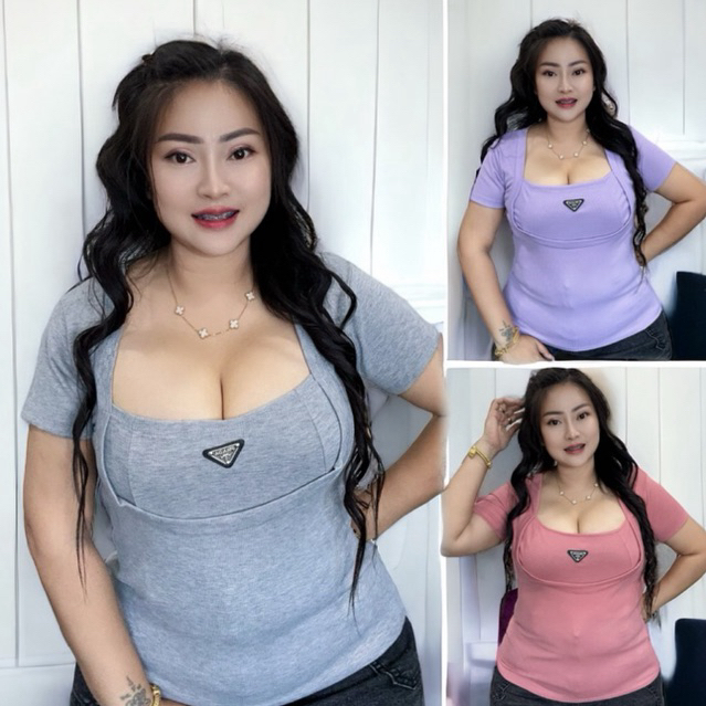 ร้านปอแฟชั่น**เสื้อยืดคนอ้วน อก40-46 ยาว24 ผ้ายูนิโคล่เทียมสีสดเนื้อนิ่ม ติดโลโก้ ทรงเกาะอกคอยู