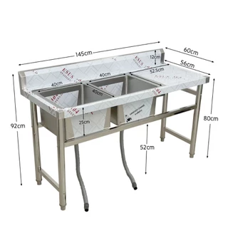 ซิงค์ล้างจานสแตนเลส เกรด304 อ่างล้างจาน 2 หลุมซ้าย 145x60x80ซม Double Bowl Kitchen Sink SK145-60-ST450SL