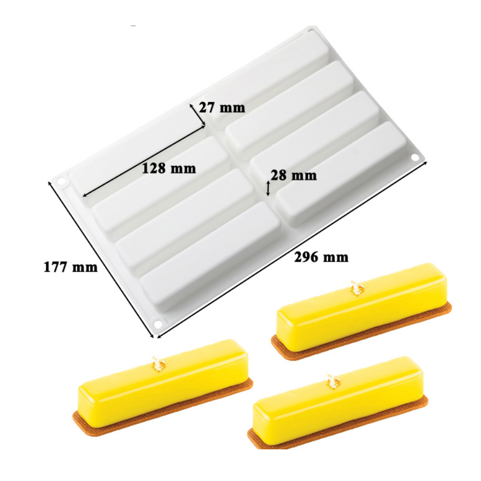 แม่พิมพ์ซิลิโคนสี่เหลี่ยมผืนผ้า 8 ช่อง 3*13*2.5 cm 100g 005155