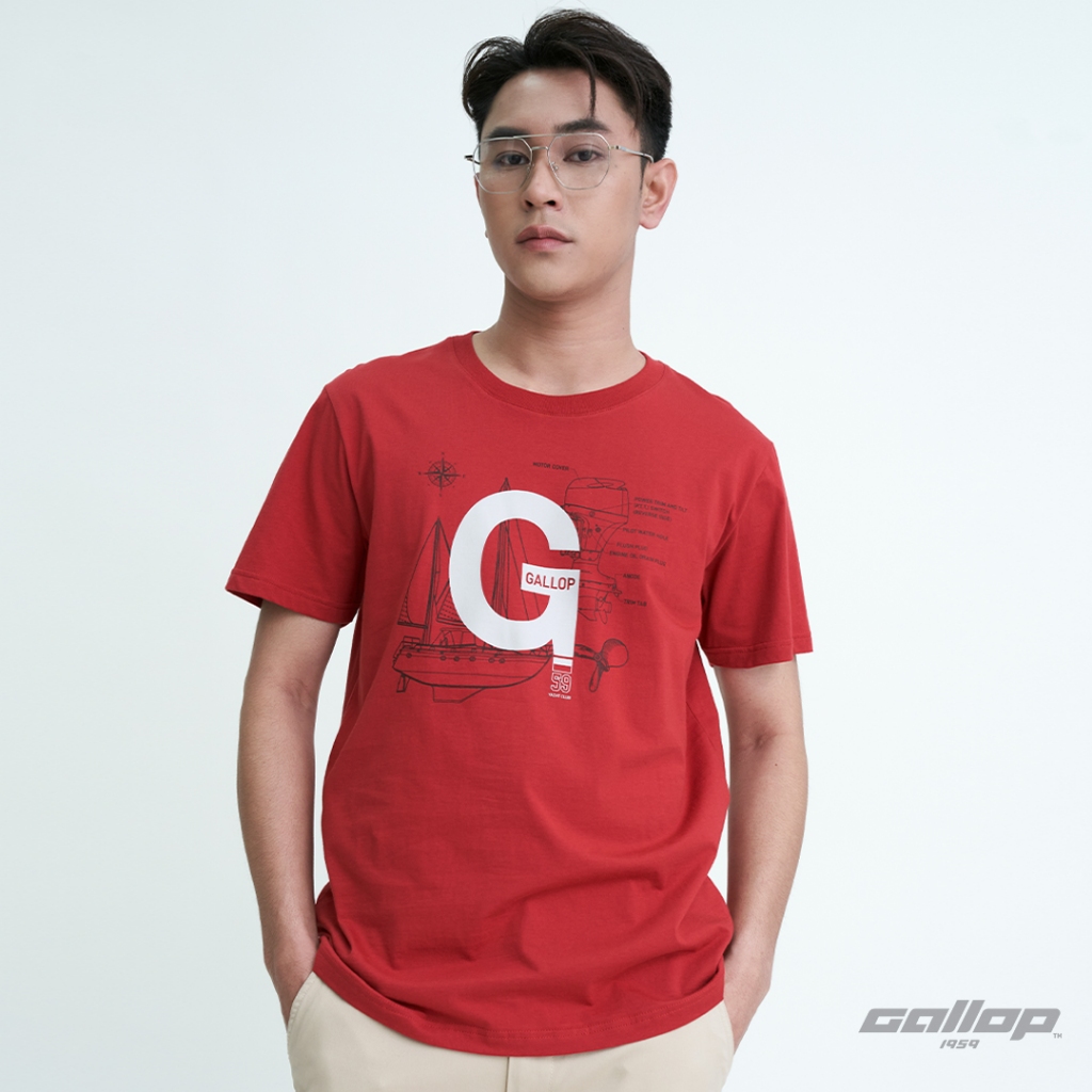 GALLOP : Graphic Tee เสื้อยืดพิมพ์ลาย ผ้าคอตตอนผู้ชาย รุ่น GT9146 สี Hot Red - แดง / ราคาปกติ 790.-