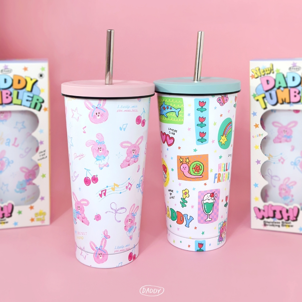 DADDY | Tumbler แก้วเก็บความเย็น/ความร้อน พิมพ์ลายสุดน่ารัก มีให้เลือกถึง 2 แบบ แถมฟรีหลอดสเตนเลส