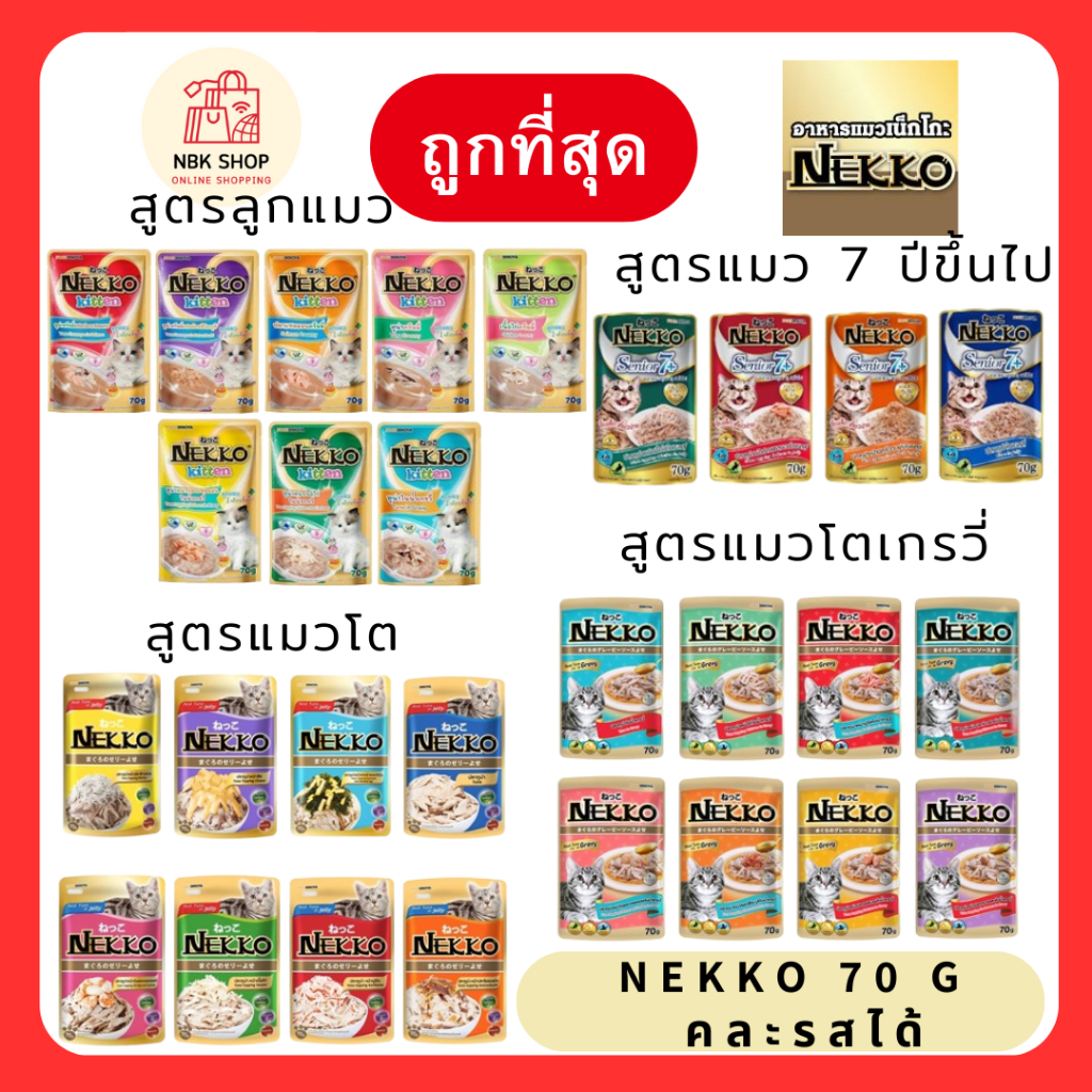 (โค้ดลด40%ในไลฟ์)Nekko อาหารแมวแบบซองคละรสได้ เน็กโกะ 70 g