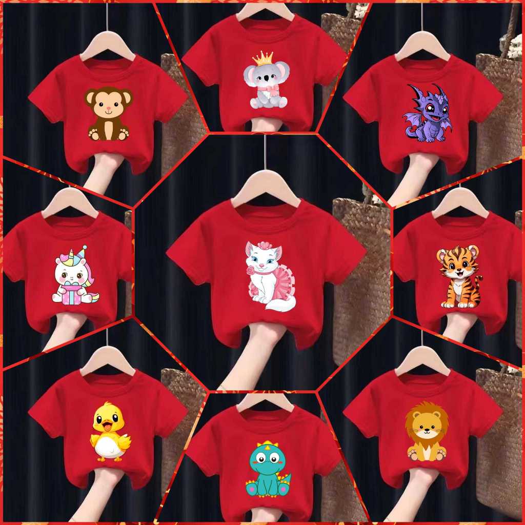 เสื้อยืดเด็กพิมพ์ลายการ์ตูน น่ารักๆๆ เนื้อผ้าฝ้าย "สีแดง" Pattern 1-12