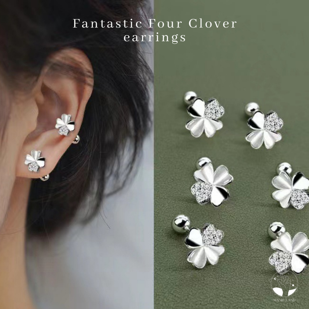 MNL💗Fantastic Four Clover ต่างหูใบโคลเวอร์ 4 แฉกแห่งโชคลาภ แบบสั้น เครื่องประดับแฟชั่นเงินแท้925 ไม่ลอกดำ มินิมอล เกาหลี