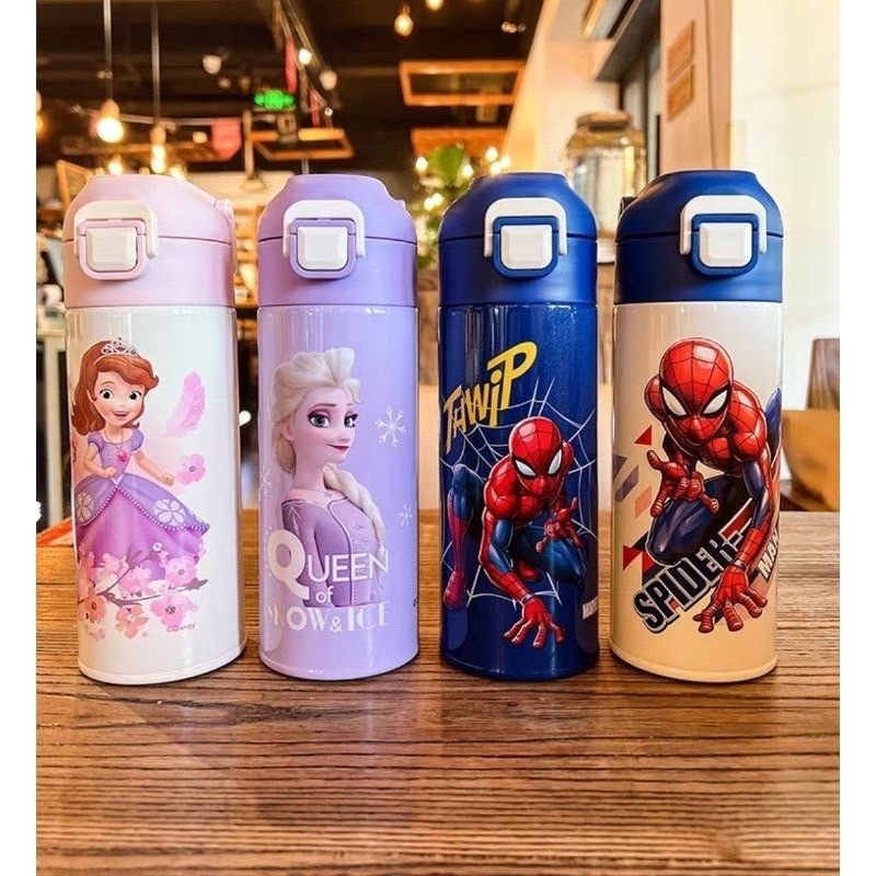 กระติกน้ำลายการ์ตูนยกดื่ม ขนาด400/500ml เก็บความร้อน-เย็นสแตนเลส 316