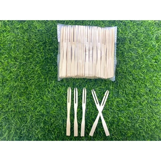 Greenearth ส้อมจิ้มผลไม้แบบใช้แล้วทิ้ง ส้อมจิ้มผลไม้ไบโอ ขนาด9ซม. (แพ็ค100ชิ้น)