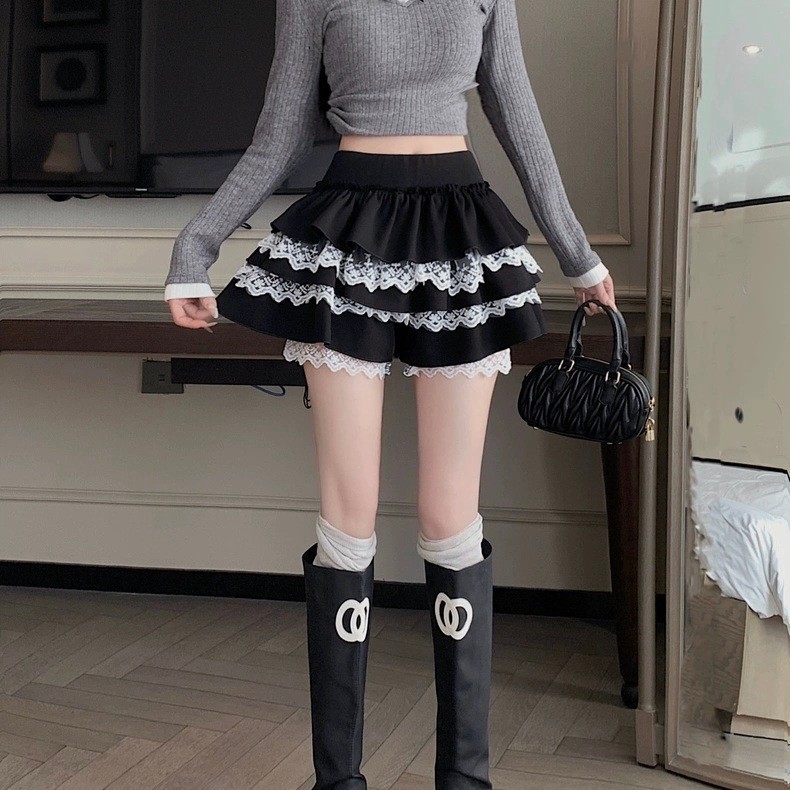 Vogue🌟พร้อมส่ง🌟 กางเกงขาสั้น เอวสูง ดีเทลลูกไม้รอบตัว น่ารักมาก (2660) -NZ-XM - รูปที่ 4