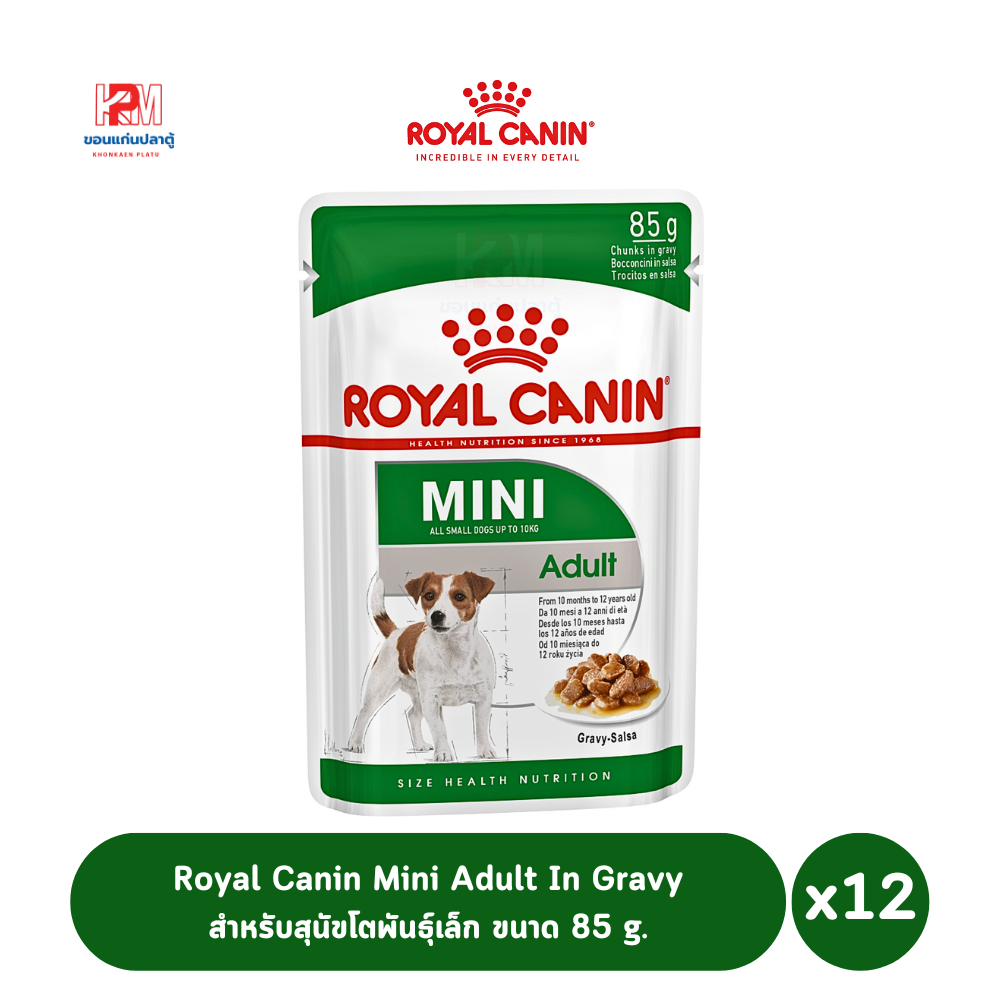 Royal Canin Mini Adult pouch In Gravy อาหารเปียก สำหรับสุนัขโต พันธุ์เล็ก (เกรวี่) x 12ซอง