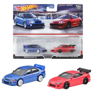 โมเดลรถเหล็ก Hot Wheels Premium 2 Pack (แพ็คคู่) Mitsubishi Lancer Evolution/ '95 Mitsubishi Eclipse (ล้อยาง) ลิขสิทธิ์