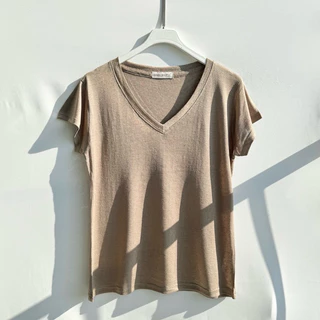 S6 เสื้อยืด คอวี ผ้าสลาฟ สาวอวบ รอบอก 38-44