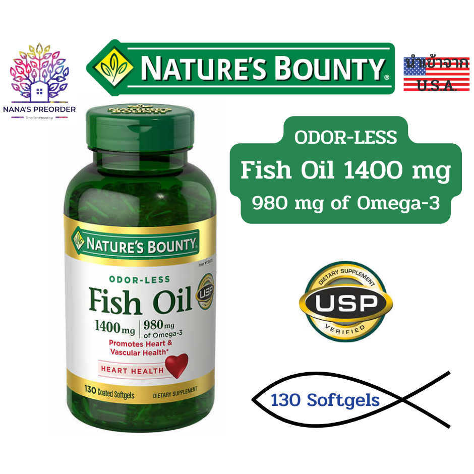 Nature's Bounty Fish Oil 1400 mg, 980 mg of Omega-3 น้ำมันปลา ของแท้นำเข้าจากอเมริกา 🇺🇸