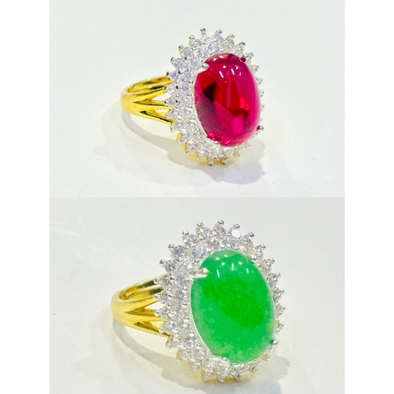 แหวนทอง แหวนพลอยสีเขียวหยก สวยมากๆ แหวนเพชรCz แหวนทองไมครอน เล่นแสง  สินค้าตรงปก ปรับขนาดเองได้ไม่ลอกดำ