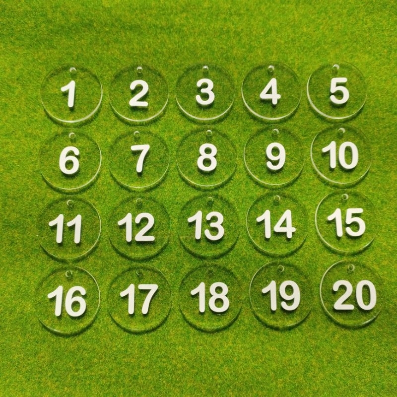 ป้ายตัวเลข สีใส เลข 1-20 อะคริลิค หนา 2มิล