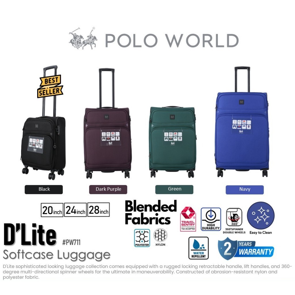 POLO WORLD กระเป๋าเดินทางผ้า PW711 D'Lite Softcase Luggage กระเป๋าเดินทางล้อลาก น้ำหนักเบา ระบบล็อค TSA