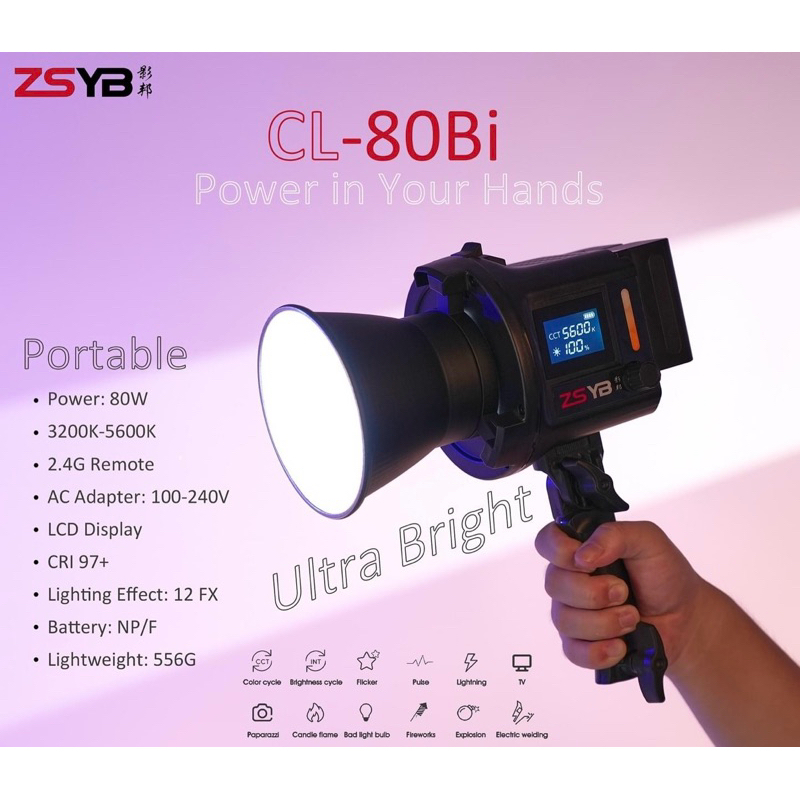 New! ไฟวิดีโอ LED 80วัตต์ ZSYB CL-80 Bi Color 2700-6500K CL80bi Studio Strobe 80w ไฟส่องถือ ช่างภาพ