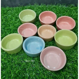 ถ้วยเซรามิคสีพลาสเทลขนาดเล็ก สำหรับใส่น้ำและอาหารสำหรับสัตว์เลี้ยงเล็กๆ (ถ้วยจิ๋วสี)