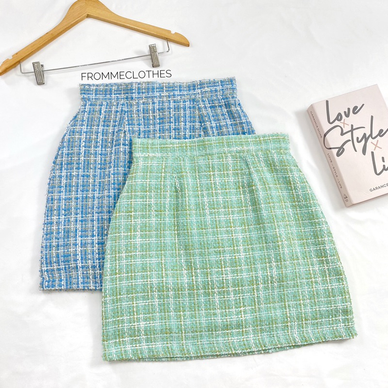 กระโปรงทรงเอผ้าทวิตทอลาย(XS-5XL)