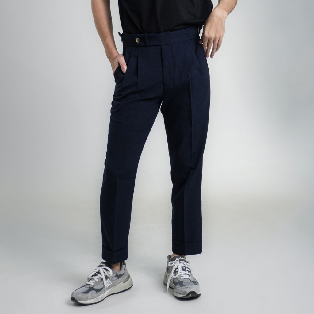 era-won DOUBLE BELTS TROUSERS ทรง Skinny Crop เอวสูง สี Blue system