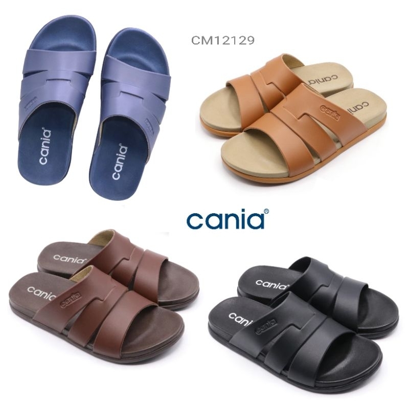 รองเท้าแตะสวม CANIA คาเนีย CM12129 C-STEP TechnologyTM แตะสวมลำลองชาย หนังนิ่ม พื้นนุ่ม 40-44 ดำ กรม