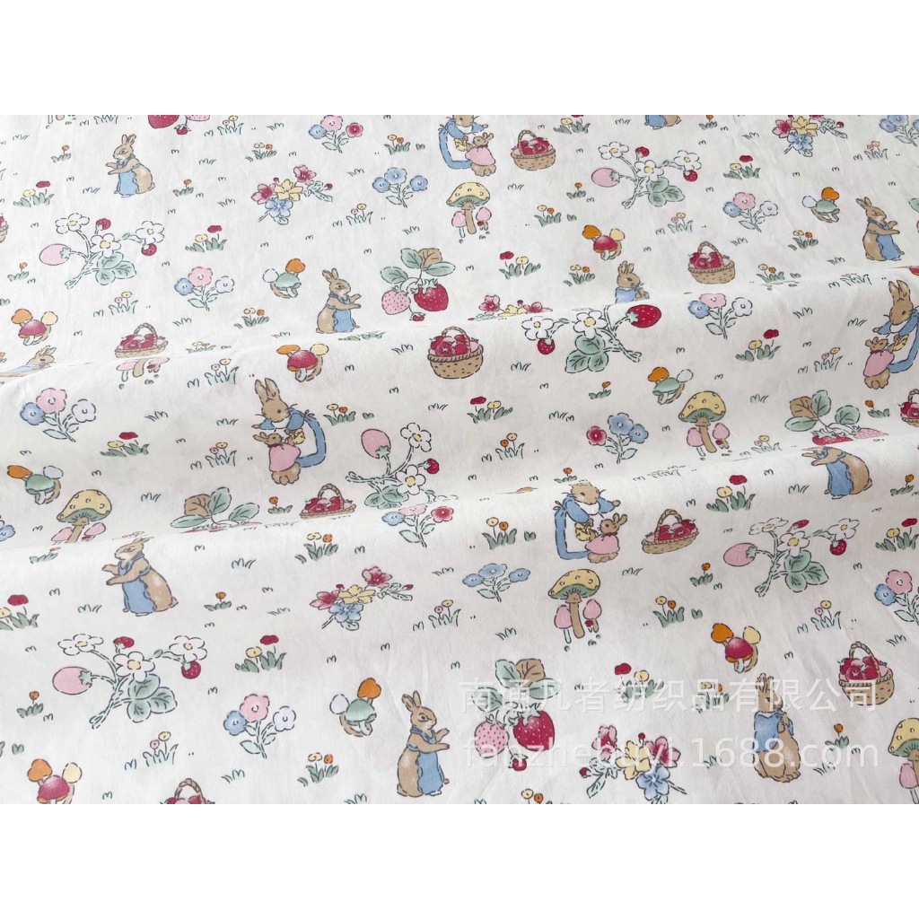 ผ้าาคอตตอน 100% คอตตอนทอทวิล ลายคุณแม่กระต่าย