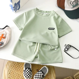 Babyonline(Y246)N2-3 ล่าง3 (ส่งด่วน1วัน)ชุดเซ็ตเสื้อแขนสั้นกางเกงขาสั้นลายหมีน่ารัก ผ้าวาฟเฟิล นิ่ม ระบายอากาศ