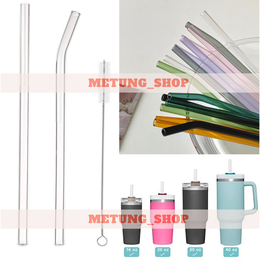 4ขนาด หลอดแก้วดูดน้ำ แบบตรง แบบงอ 20-30cm glass straws ใช้กับแก้ว 20-40oz