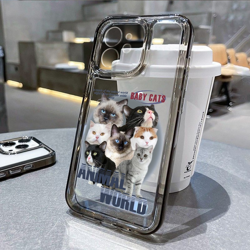Cat แมวน่ารัก เคสโทรศัพท์มือถือแบบนิ่ม กันกระแทก For iPhone 11 15 13 14 12 Pro Max 6 7 8 Plus XR X XS Max TPU สีสดใส เคส