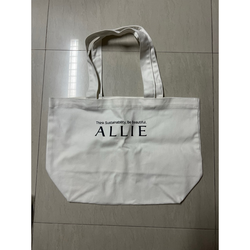 ถุงผ้า กระเป๋าผ้าใส่ของ ALLIE สีขาว สกรีนเหมือนกันทั้ง2ด้าน ของใหม่