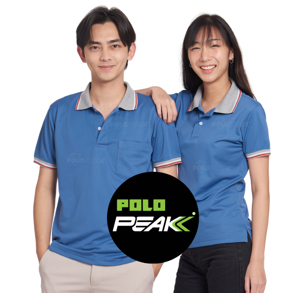 เสื้อโปโลสีเทาอากาศ ปกท็อปเทาริ้วขาวแดง Polopeak