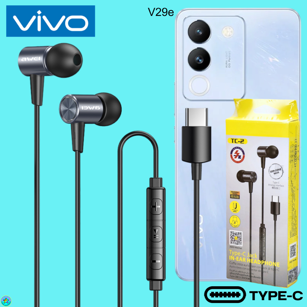 หูฟัง สมอลทอล์ค VIVO Type-C ไทป์ซี In Ear สำหรับ วีโว่ V29e เสียงดีเบสนุ่มหนัก ปรับระดับเสียง ตัดเสียงรบกวน T2