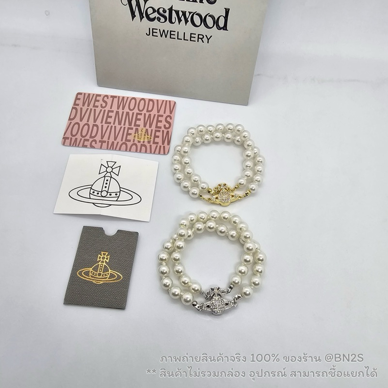 Vivienne Westwood Graziella Pearl Bracelet สร้อยข้อมือไข่มุกวิเวียน อะไหล่เงิน ทอง งานประกบแม่เหล็ก ความยาว 19 ซม.