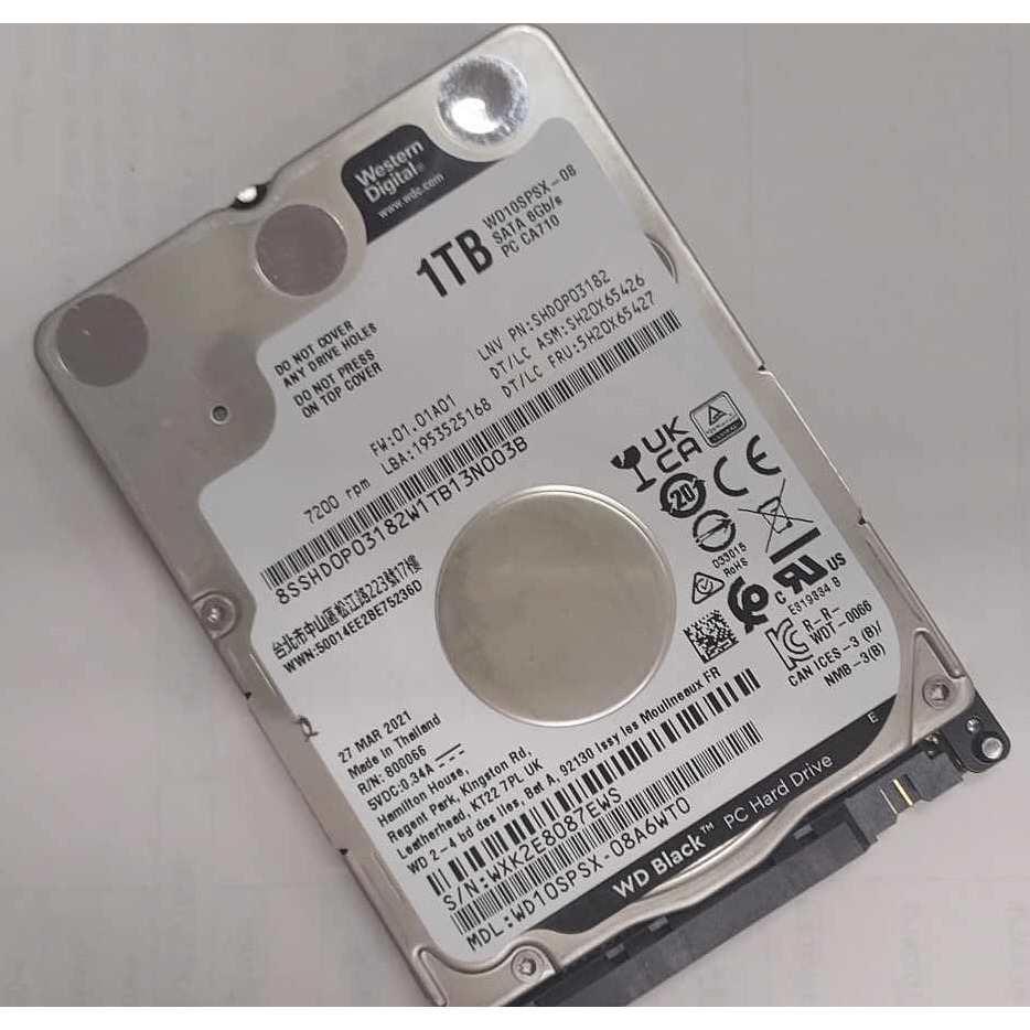 WD BLACK 7200RPM SATA3 (WD10SPSX) 1 TB HDD 2.5" (ฮาร์ดดิสก์โน้ตบุ๊ค)