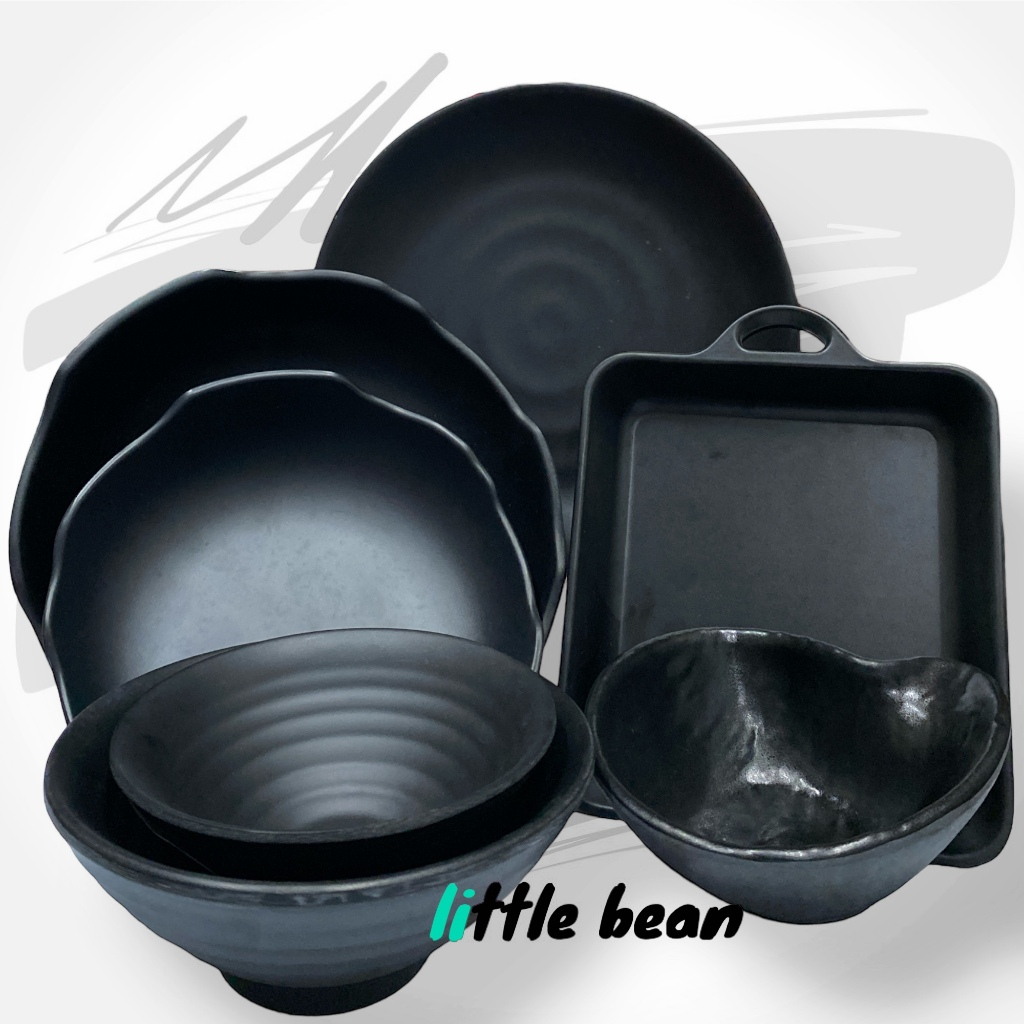จาน ชาม จานมีหูจับ จานขอบหยับ ชามซุปณี่ปุน เมลามีน สีดำ Jade-line