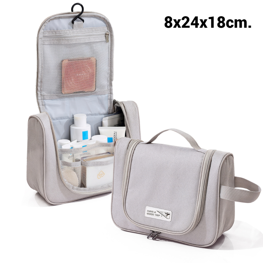 กระเป๋าจัดระเบียบอุปกรณ์อาบน้ำ สำหรับใส่ของใช้ ครีม แปรงสีฟัน ในห้องน้ำ พกพาเดินทาง ไปเที่ยว ขนาด 8x24x18cm. Homec