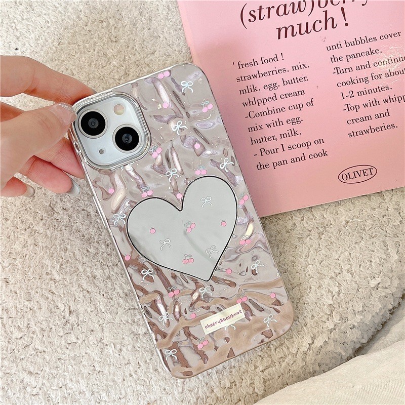 สต๊อคไทย พร้อมส่ง รุ่นใหม่ i16-16Promax #เคสไอโฟน iphone 11-15Promax 🌷 เคสกระจกหัวใจลายเชอร์รี่