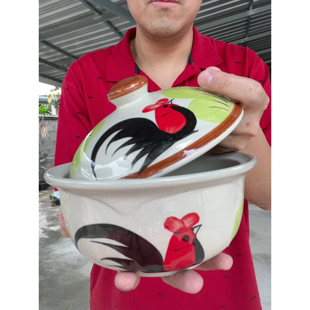 ชามฝาปิดลายไก่ (ขนาด 7 นิ้ว) ชามตราไก่ ถ้วยพร้อมฝาปิด เข้าไมโครเวฟได้ สินค้าจากลำปาง