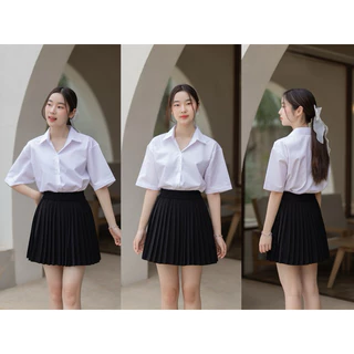 เสื้อนักศึกษา ทรงบอยไม่มีกระเป๋า ทรงบอยเข้ารูป บอยแขน 10 นิ้ว