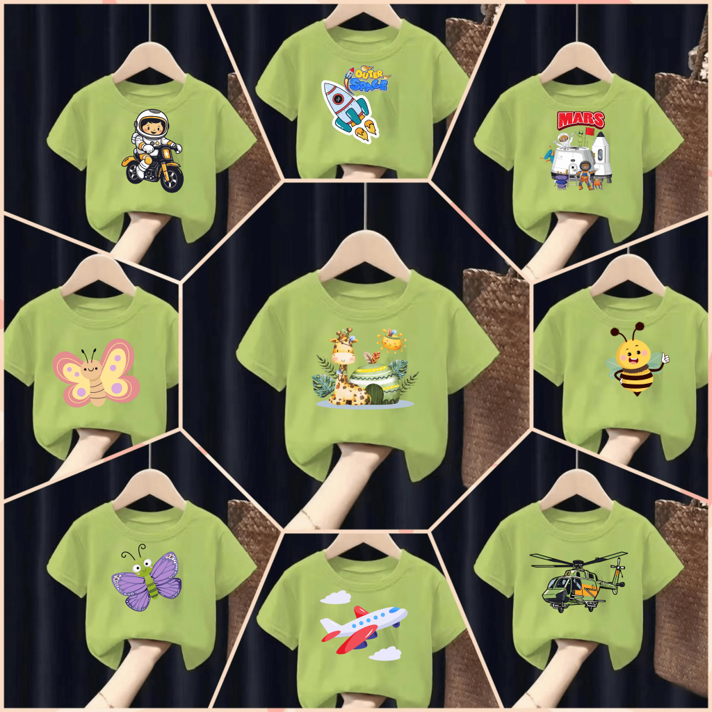เสื้อยืดเด็กพิมพ์ลายน่ารักๆ "สีเขียวอ่อน" เนื้อผ้าฝ้าย Pattern 61-72