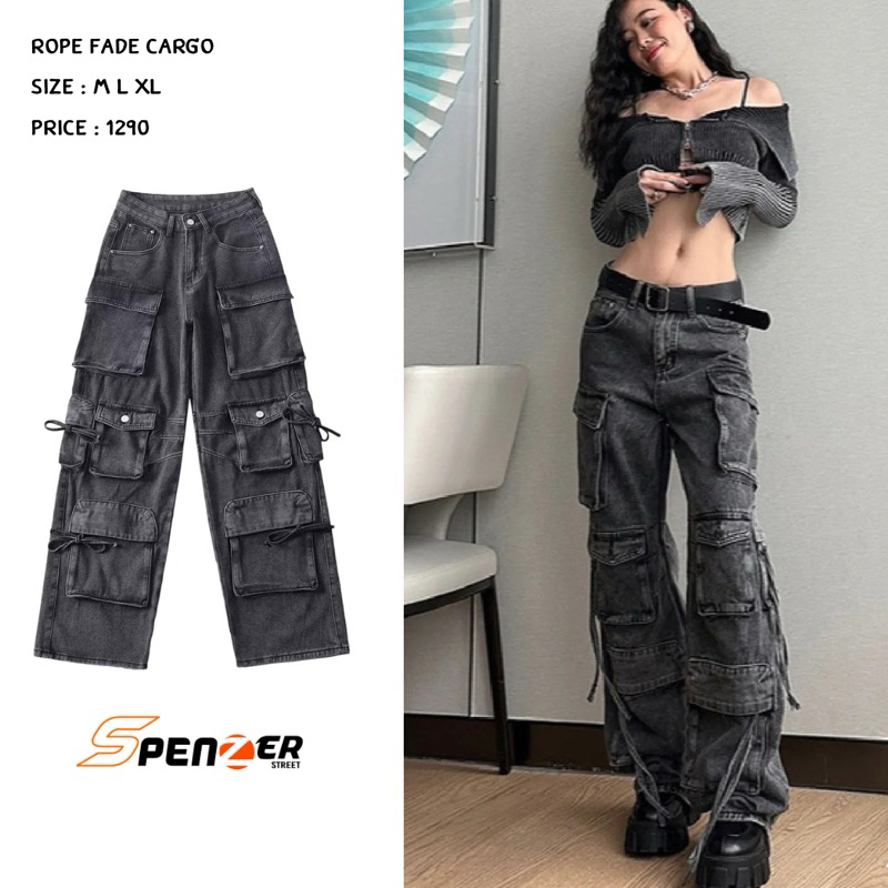 [พร้อมส่ง] Spenzer.street | Rope fade cargo คาร์โก้ กางเกงทรงกระบอก เสื้อผ้าสตรีท ดี คุณภาพแน่น ฮิต unisex 2024 ขายดี