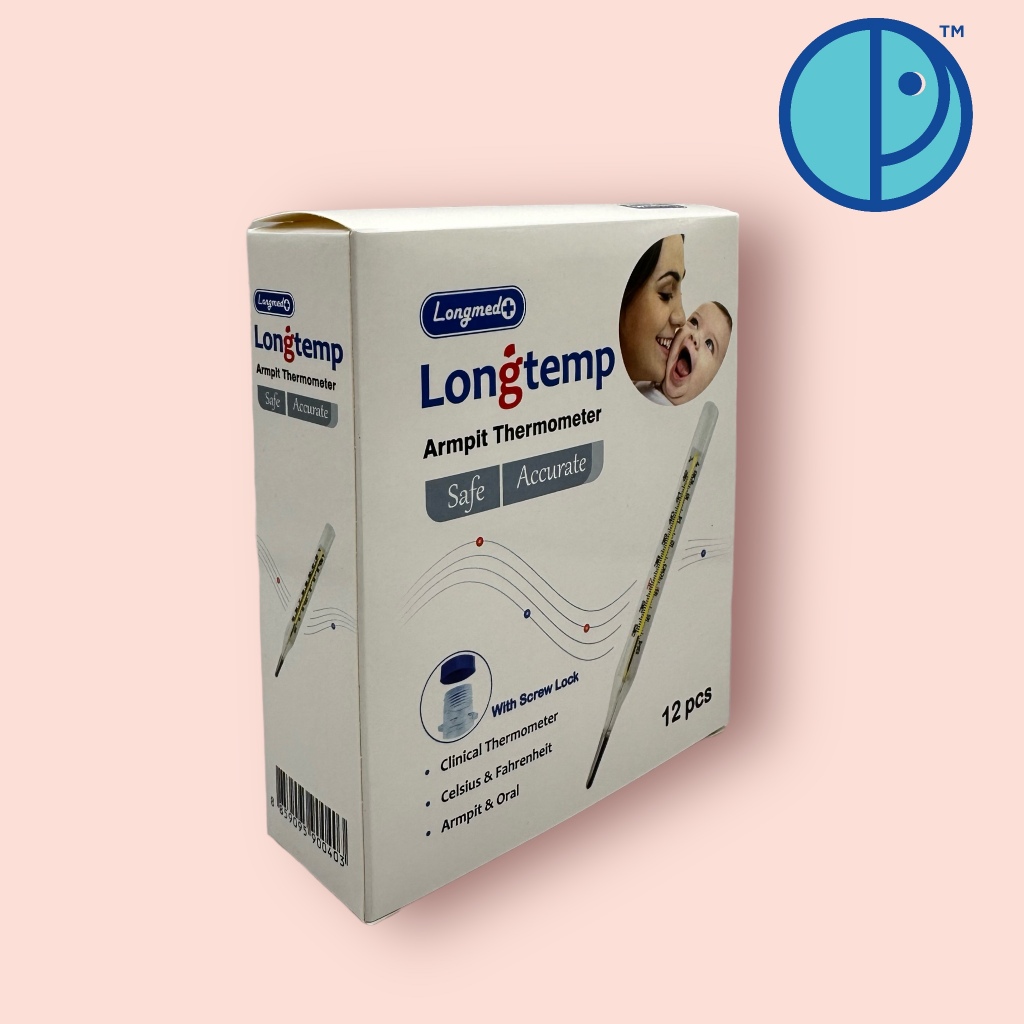ปรอทวัดไข้แท่งแก้ว Longtemp Armpit Thermometer Longmed (ขนาดบรรจุ 12 ชิ้น / 1 กล่อง)