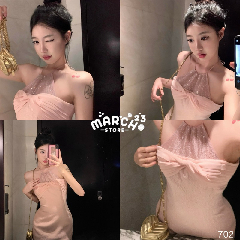 ✨ ชุดเดรสคล้องคออกแต่งวิ๊งเพชร พร้อมส่ง #Mch702