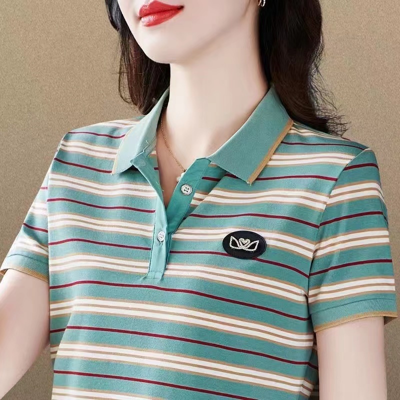 ที่นิยมมาก ที่สุด รูปแบบใหม่ เสื้อลายทาง แขนสั้น เสื้อโปโล 4สี M~5XL