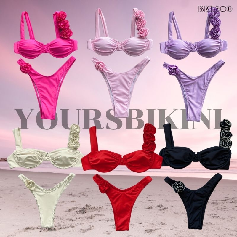 YOURS​ BIKINI​ #BK1600 บิกินี่​ ชุดว่ายน้ำทูพีช​ เซ็กซี่​ แต่งดอกไม้
