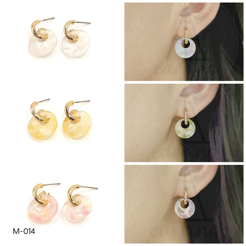 [M02] ต่างหูเรซิ่นแต่งลายหินอ่อน ราคาต่อ1คู่ พร้อมแป้นโลหะทรงจุกน้ำเต้าทุกคู่ มีหลายแบบเลื่อนดูด้านใน