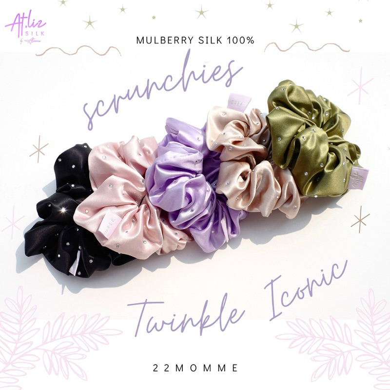 ยางรัดผมผ้าไหมมัลเบอร์รี่ รุ่นมัดกระชับ แอทลิซ Atlizsilk Twinkle Iconic scrunchies