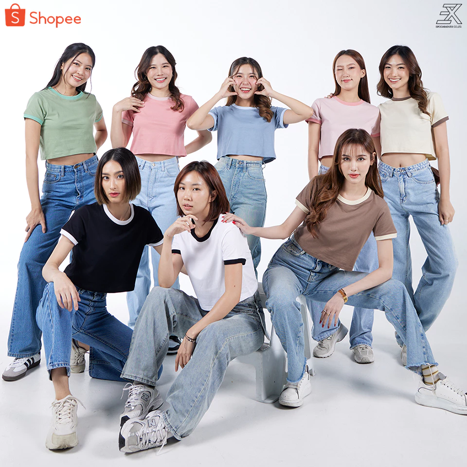 Expogarment เสื้อครอป ริงเกอร์ เอิร์ธโทน พาสเทล ทูโทน แขนสั้น กุ๊นแขน คอกลม ครอป เอวลอย ผ้าคอตตอน Ringer Regular